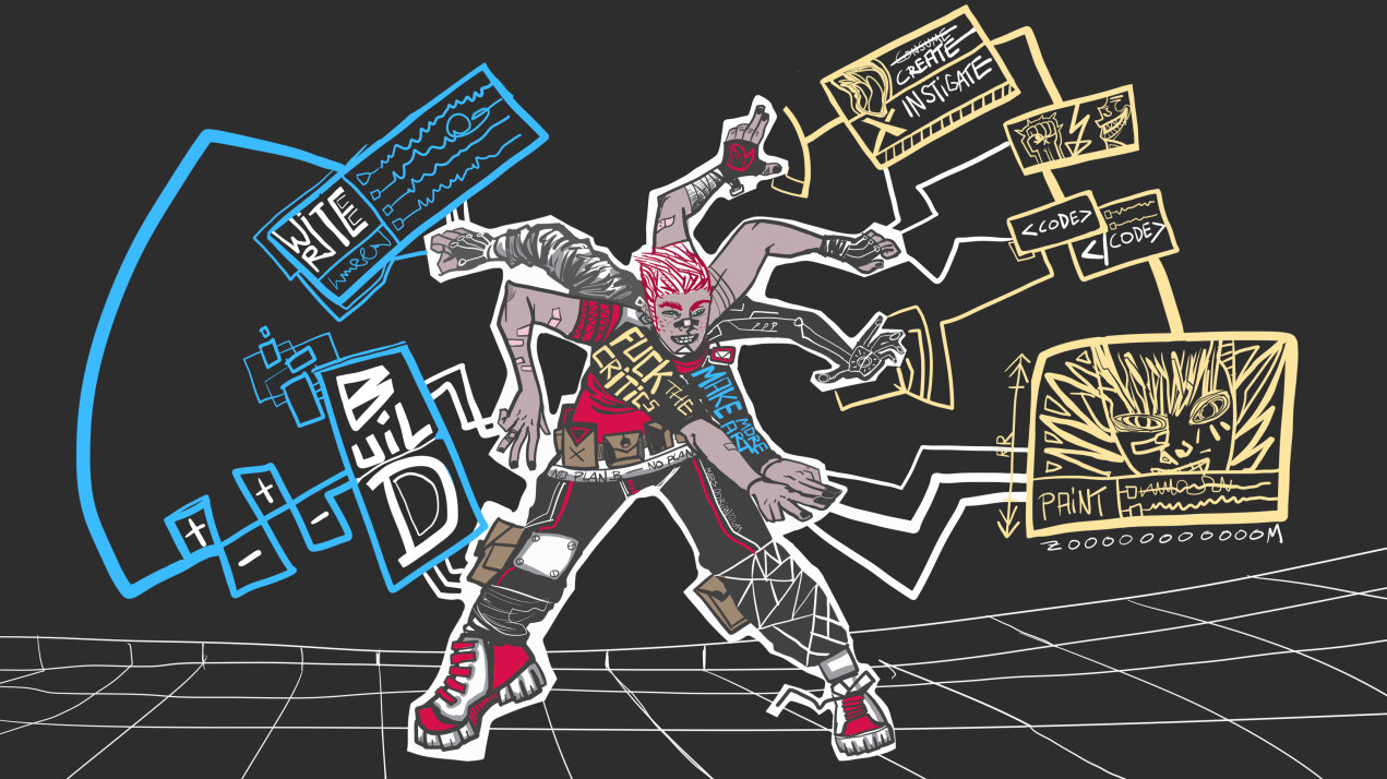 Multitasking cartoon 