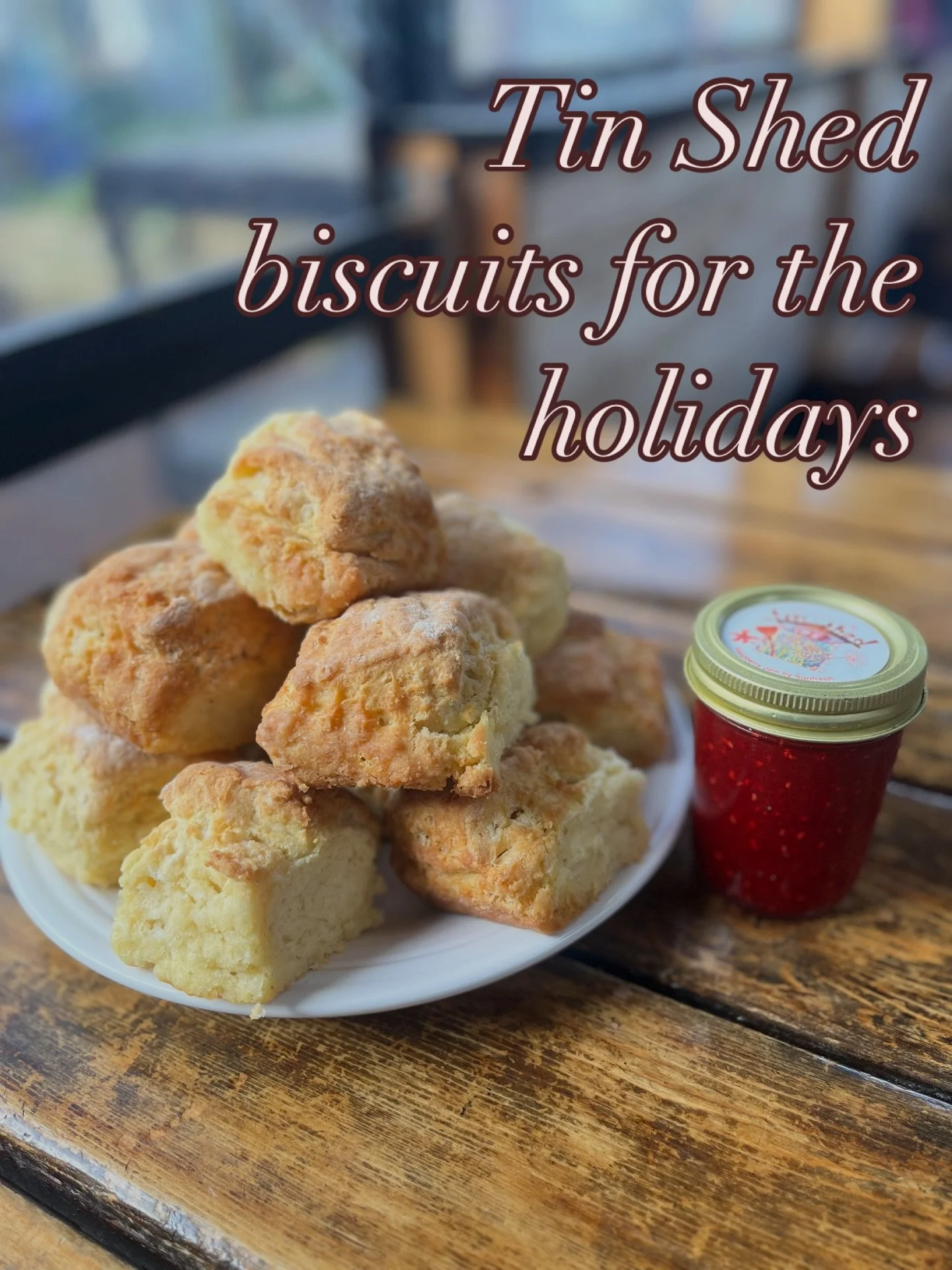 Office parties&hellip; break room offerings&hellip; a brunch date at home with friends&hellip; Tin Shed&rsquo;s remarkable biscuits are a perfect set piece for any impromptu holiday gathering. Our biscuits are scratch-made every day, served with rasp