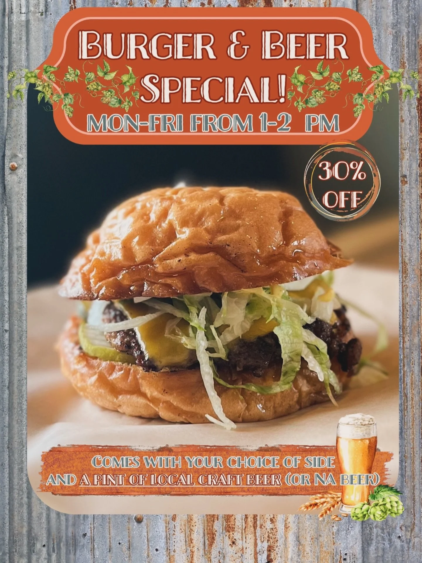 Cheeseburger. Beer. 30% off weekdays after 1pm. Let&rsquo;s not make this too complex. @tinshedgardencafe #burgerspecial #smashburger #cheeseburger #microbrew #pdxbrunch