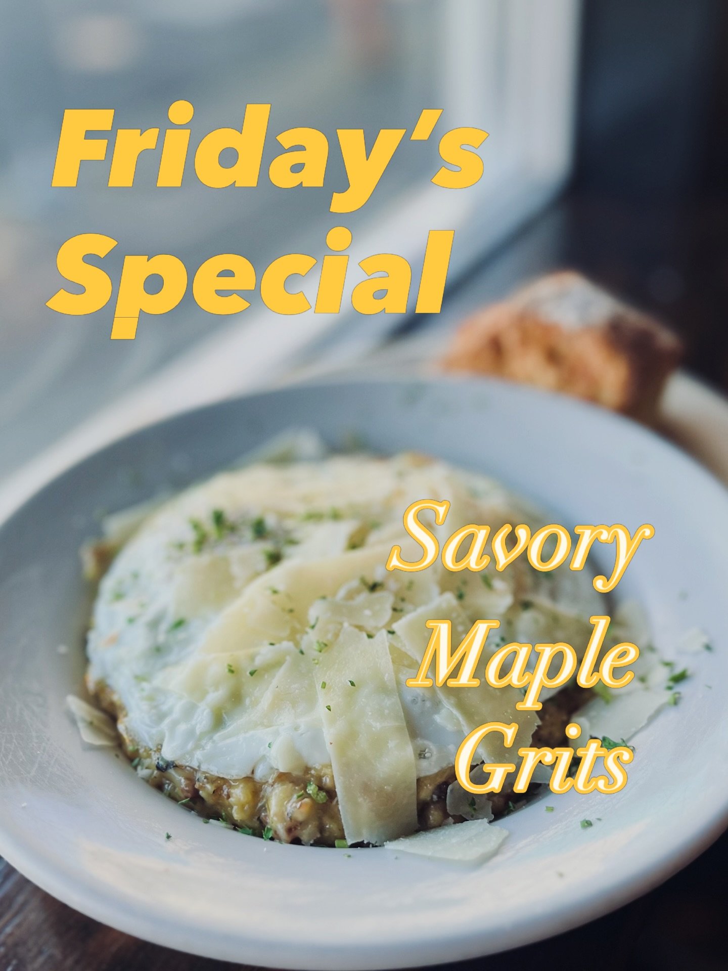 A longtime favorite here, our Savory Maple Grits bowl was designed for a day like today&hellip; it&rsquo;s a grit porridge made with pork sausage, mushrooms, kale, Parmesan, and a hint of red pepper flakes and real maple syrup; topped with shaved Par