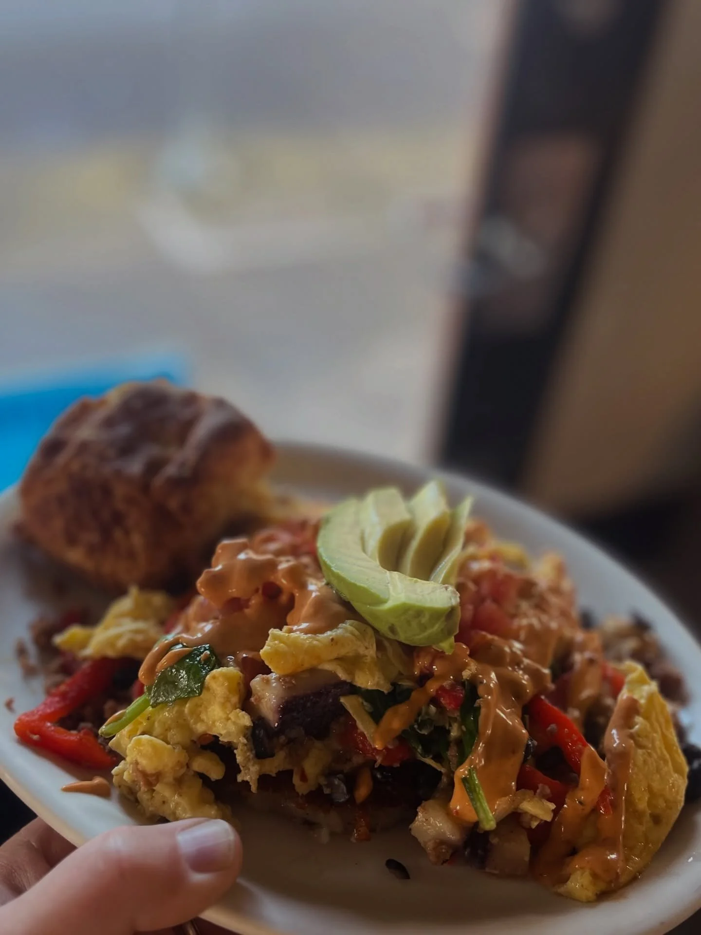 Let us gather together and reminisce about the days of yore... with this weekend breakfast special. Scrambled eggs served with chorizo, roasted red peppers, spinach, and a Spanish red wine goat cheese (cabra al vino), topped with avocado and diced to