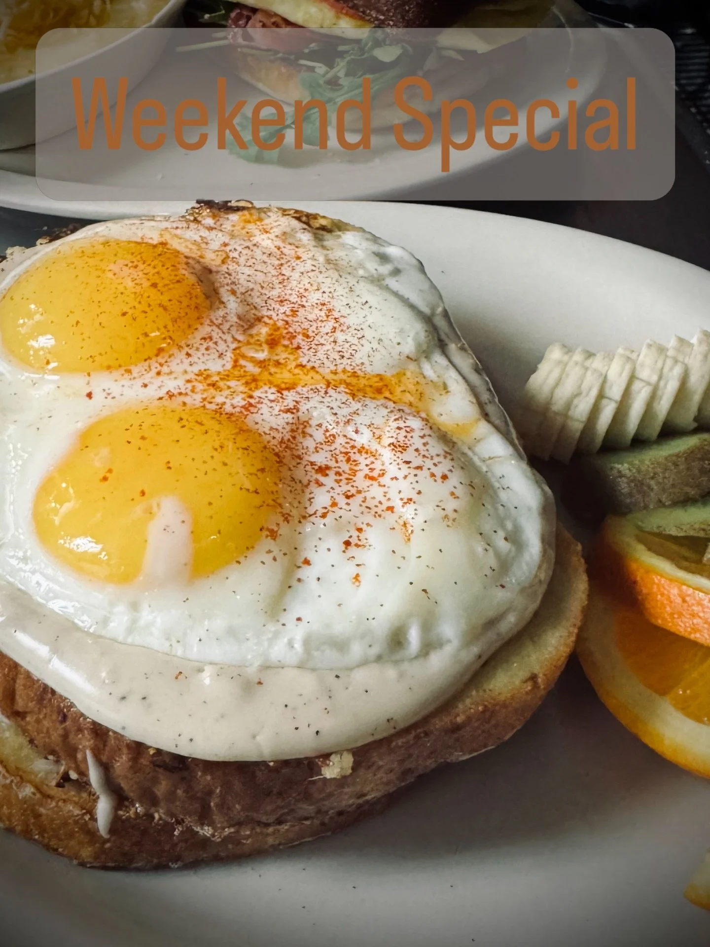The Tin Shed is serving up a delicious Croque Madam special this weekend, with two thick slices of potato bread French toast loaded with Canadian bacon and melted Gruy&egrave;re; mornay sauce and two eggs on top; and with fresh fruit on the side. Thi
