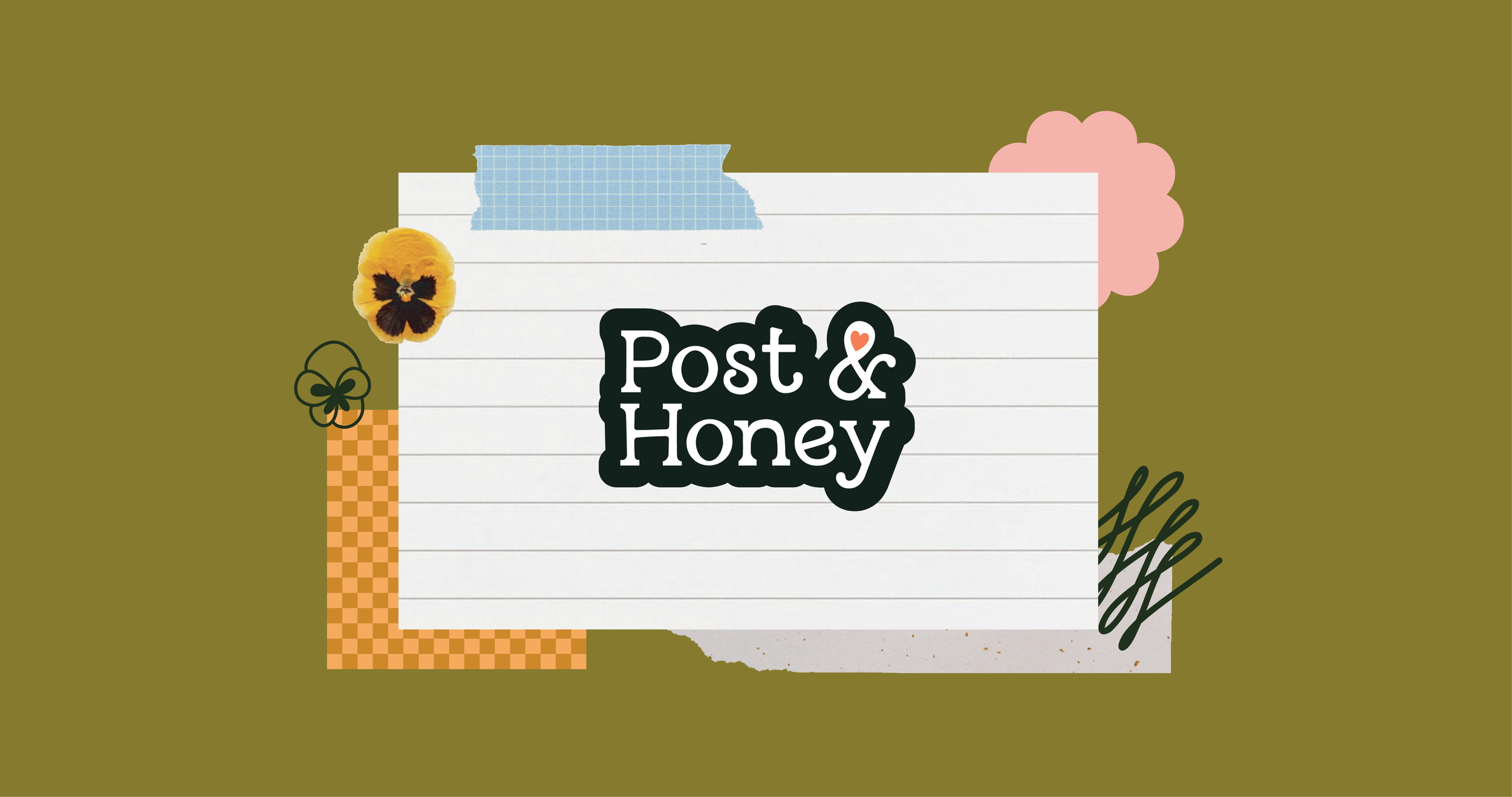 Main “Sticker" style logo that says "Post & Honey" on brand textures.