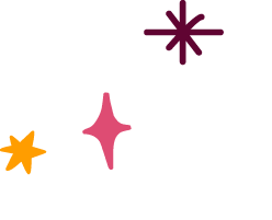 Decorative stars and bursts in purple, pink and yellow colours.