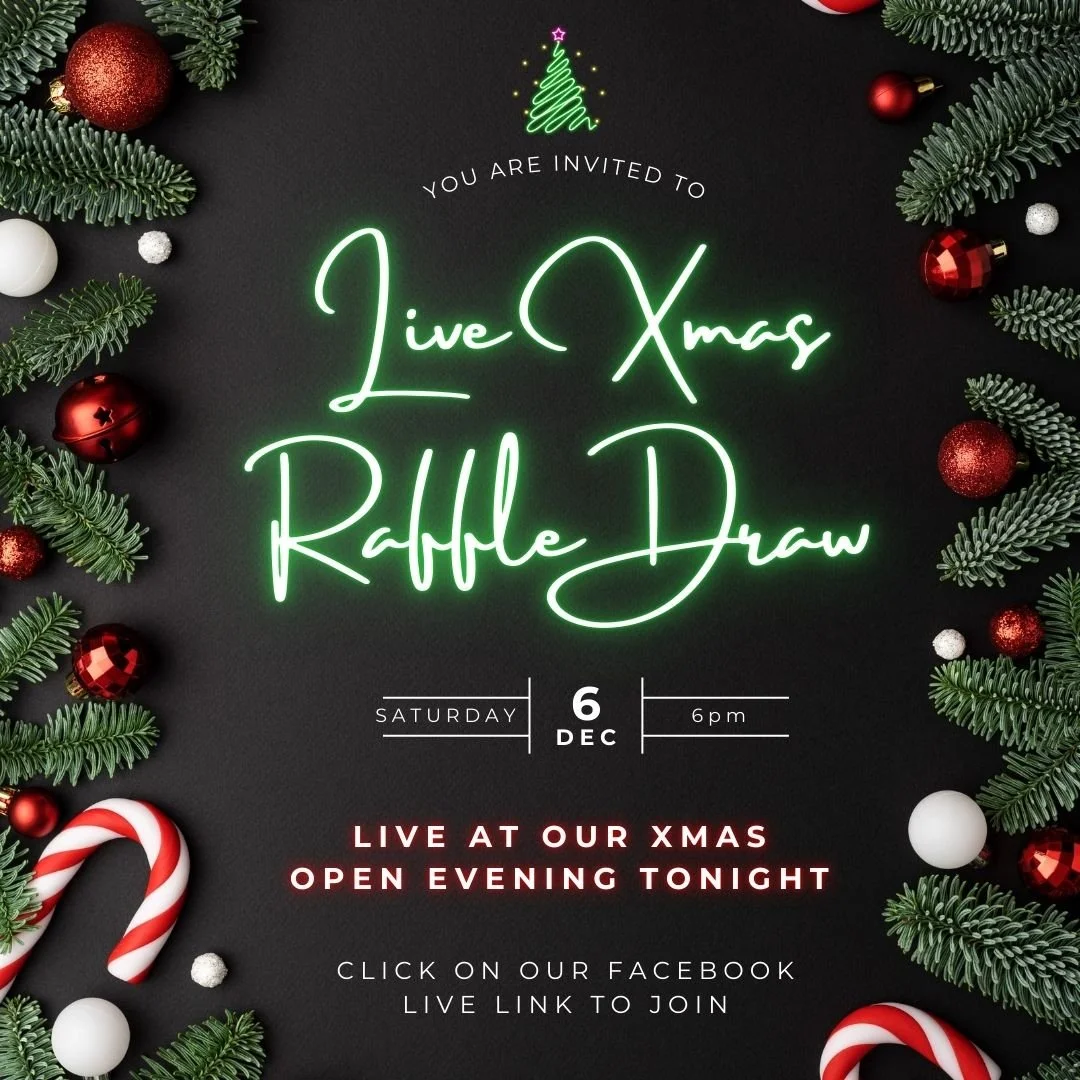If you cant make our Christmas Open Evening then make sure you join us for our LIVE Raffle Draw tonight on Facebook.  We will be going live at 6pm.  Make sure you join us so you can choose your prize if you are a winner.  See you tonight.  #christmas