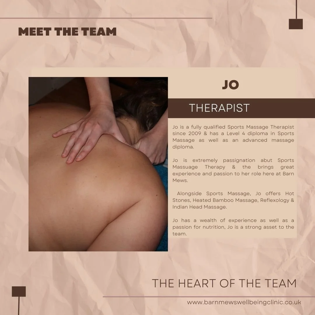 Jo has been working with us for many years and is a great asset to the team. Jo is well known for her sports and deep tissue massages but also has a interest in nutrition. Have you had a treatment with Jo?  Comment below &amp; tell us about your expe