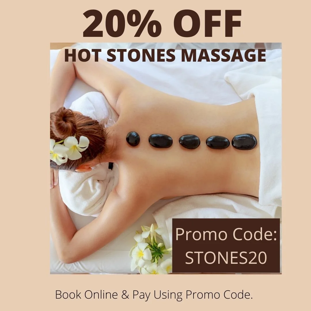 Just a reminder of our Hot Stones Promo.  Book between 7th March - 7th April to enjoy 20% off a warming Hot Stones Massage.  Book online and use Promo Code.  Just a reminder that your treatment session needs to be booked in before 7th April - you can