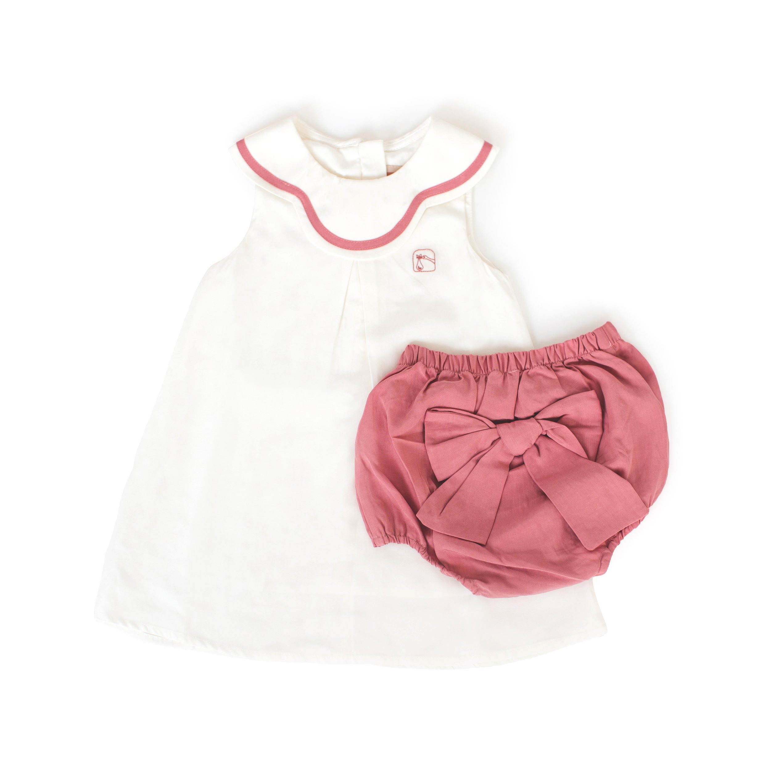 Scallop Collar Top and Bloomer Set – Dusty Pink and White
