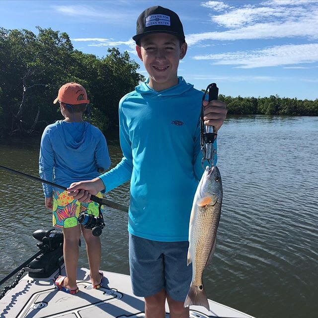 Kai got him a nice redfish yesterday fishing with his buddy Luca. Got out beat the heat and back in early! #tforods #saltwatersyndicate #takeakidfishing #livetarget #powerpole #marcoisland #captainsforcleanwater