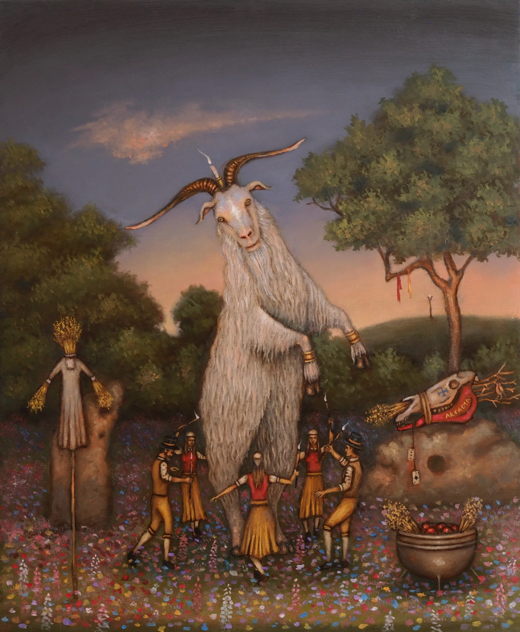 Incantation II: We dance merrily upon Albions Green. Oil on panel, 32cm x 40cm
