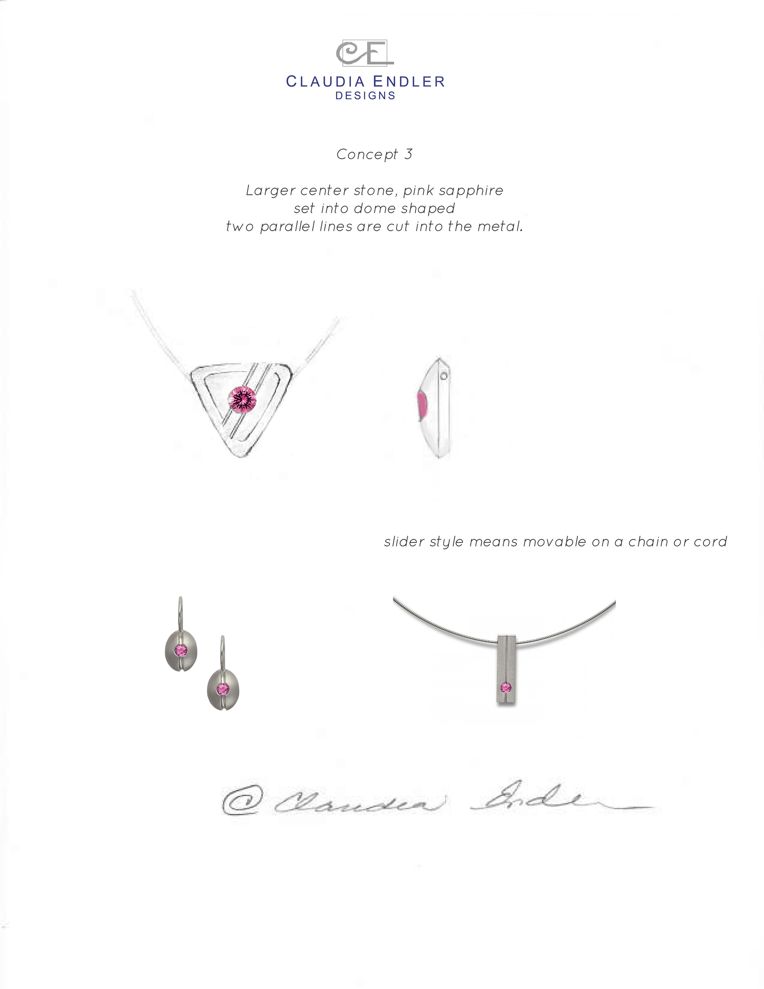 Pink Sapphire Silver Triangle Crest Necklace