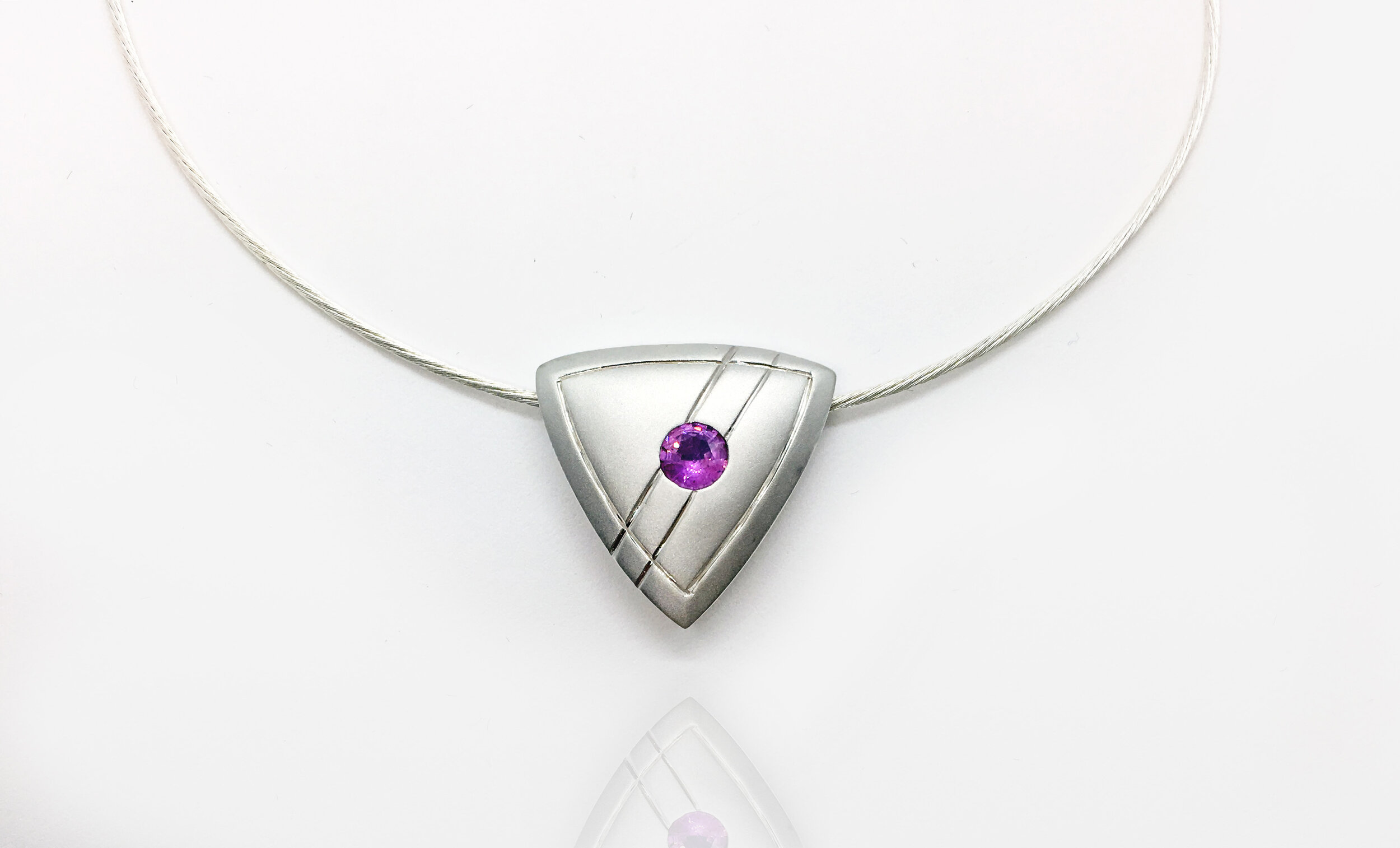 Pink Sapphire Silver Triangle Crest Necklace