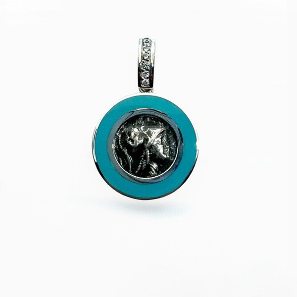 Coin Pendant with Turquoise Enamel