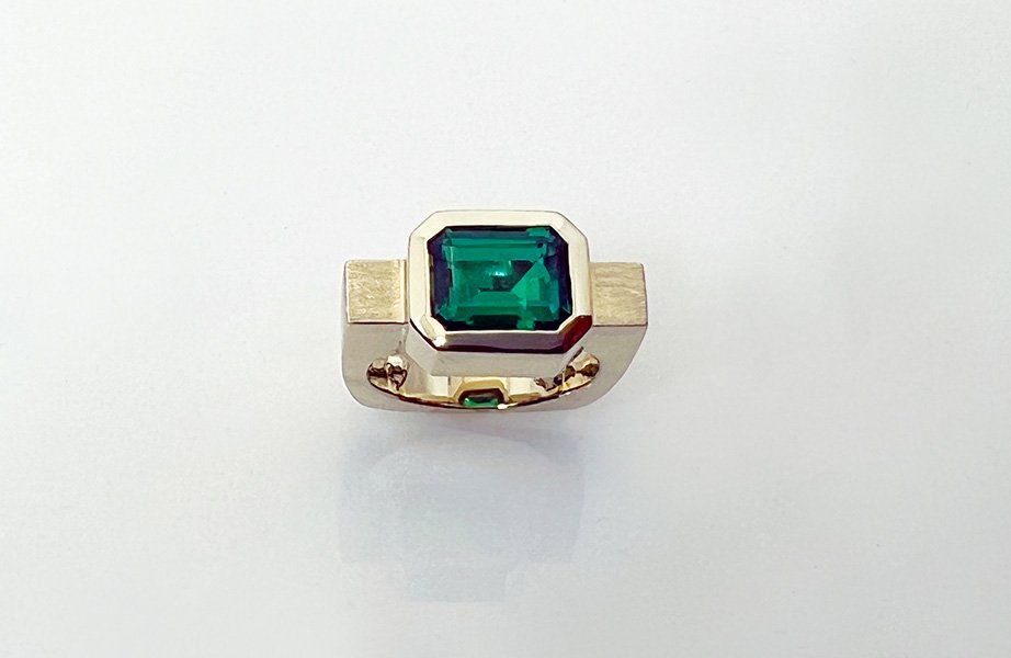 Linear Emerald Bezel Ring
