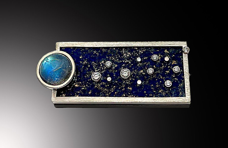 Out of This World Lapis, Moonstone &amp; Sapphire Brooch