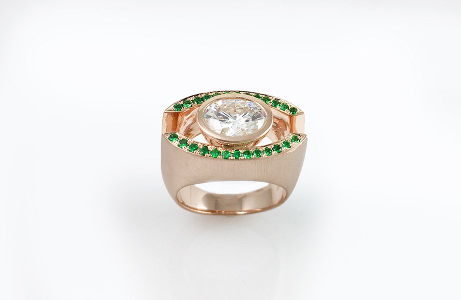 Moissante &amp; Green Tsavorite Goddess Ring