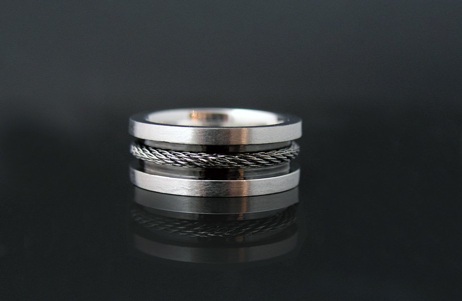White Gold Titanium Cord Ring