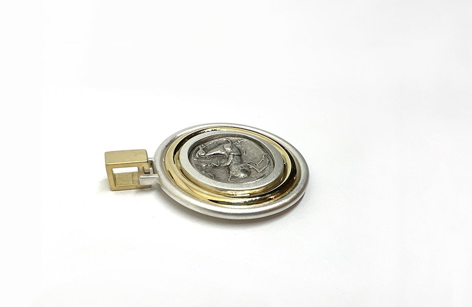 Concentric Circle Celtic Coin Gold Silver Pendant