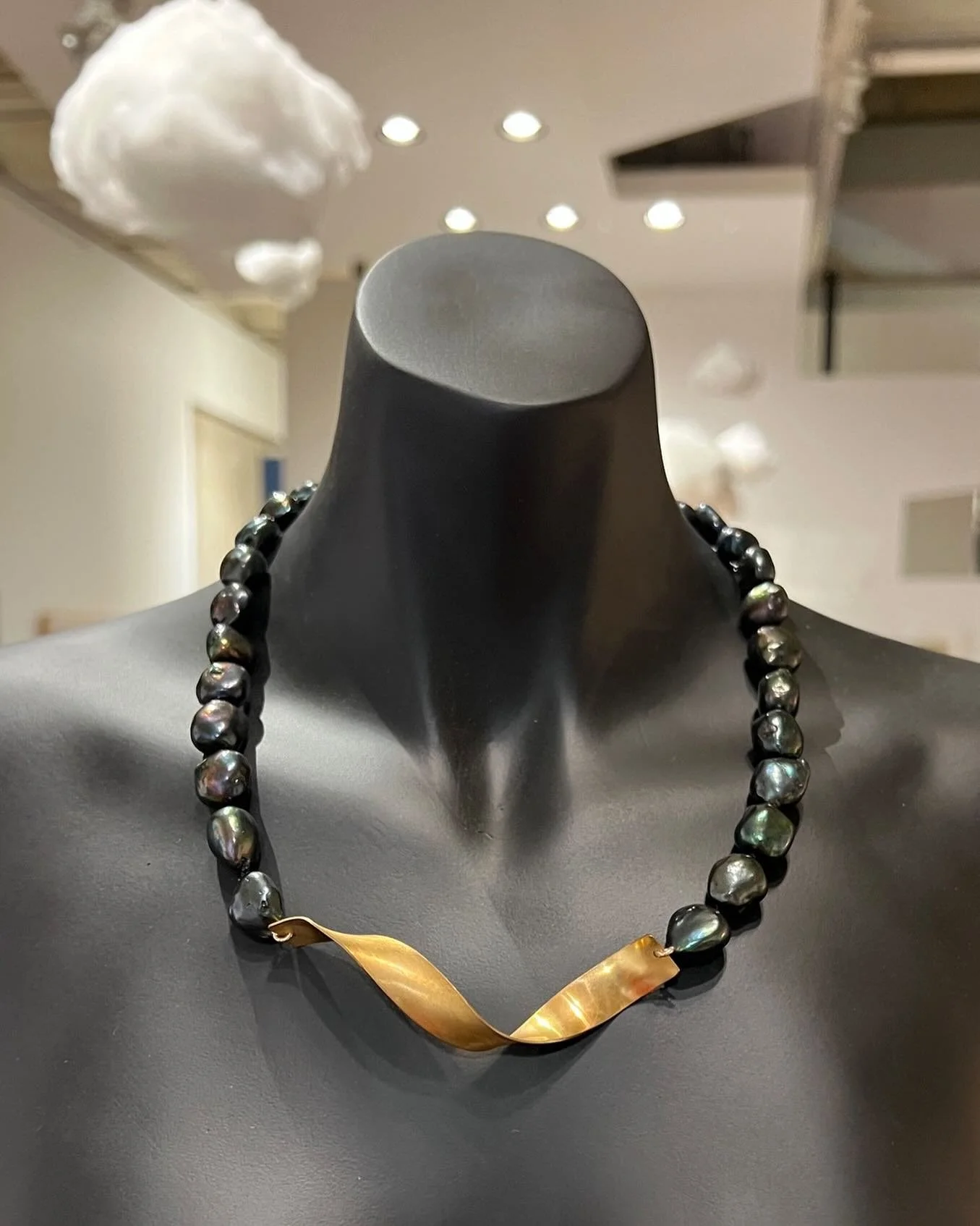 Another necklace from our LaJolla collection Brass and black freshwater baroque pearls.  #breweryartwalk #handmadejewelrydesign #pearljewelry #conyemporaryjewelry
