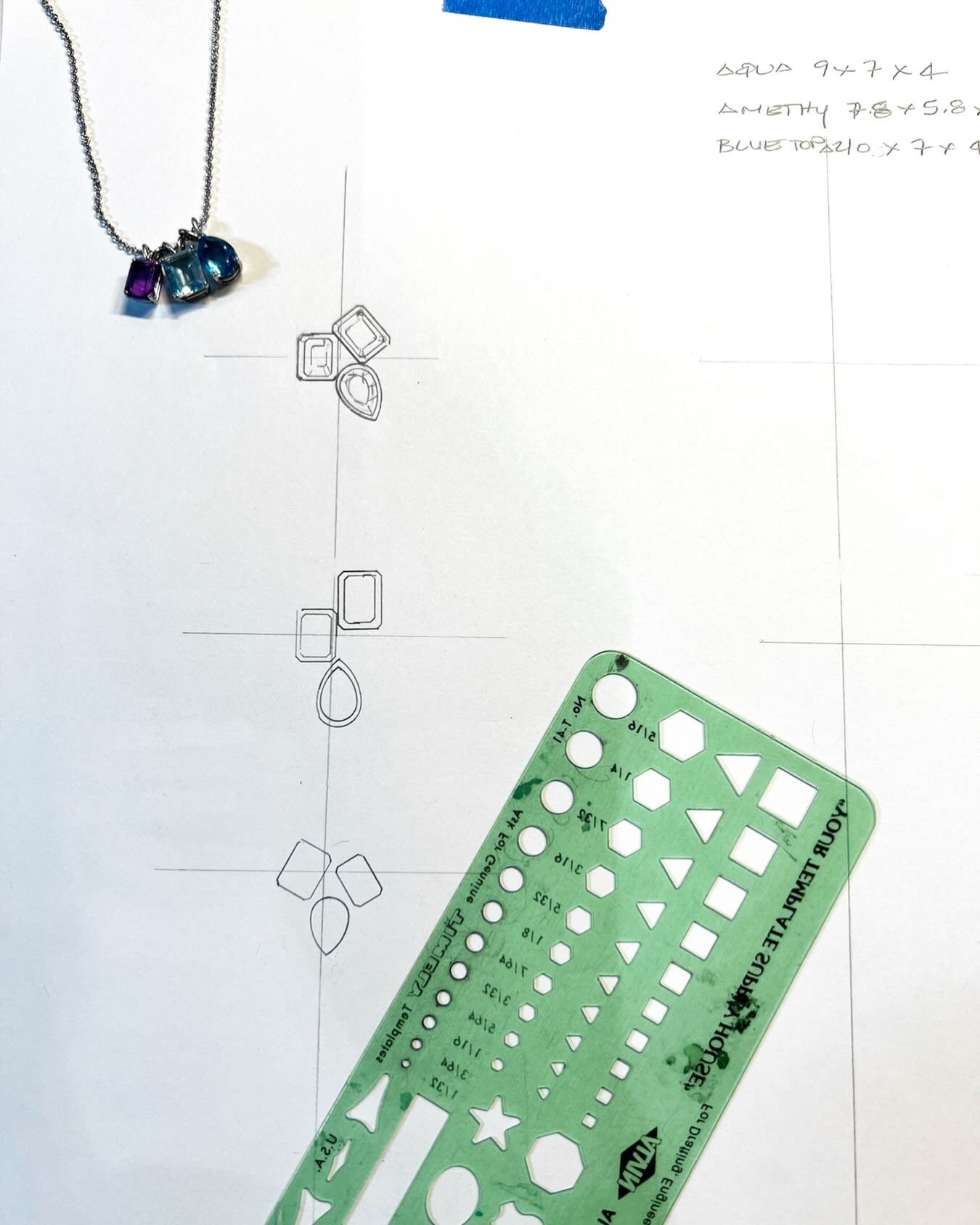 Redesign in progress.  An amethyst, aquamarine and blue topaz.  #jewelryredesign #contemporaryjewelrydesign #gemstonejewelrydesign #repurposedjewelry