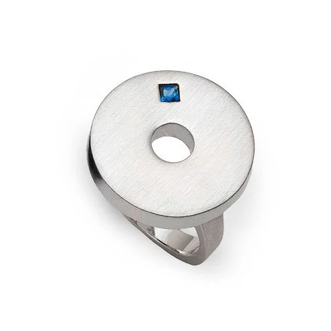 Silver Disk Ring with Blue Sapphire