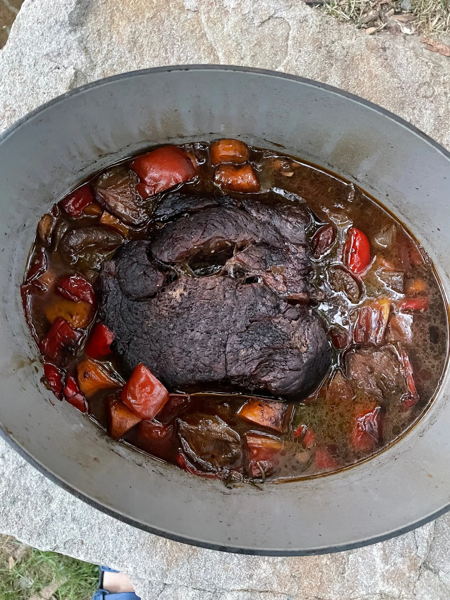 Braised Beef Roast with Moromi Shiro Miso Red Wine, Prunes and Parsnip