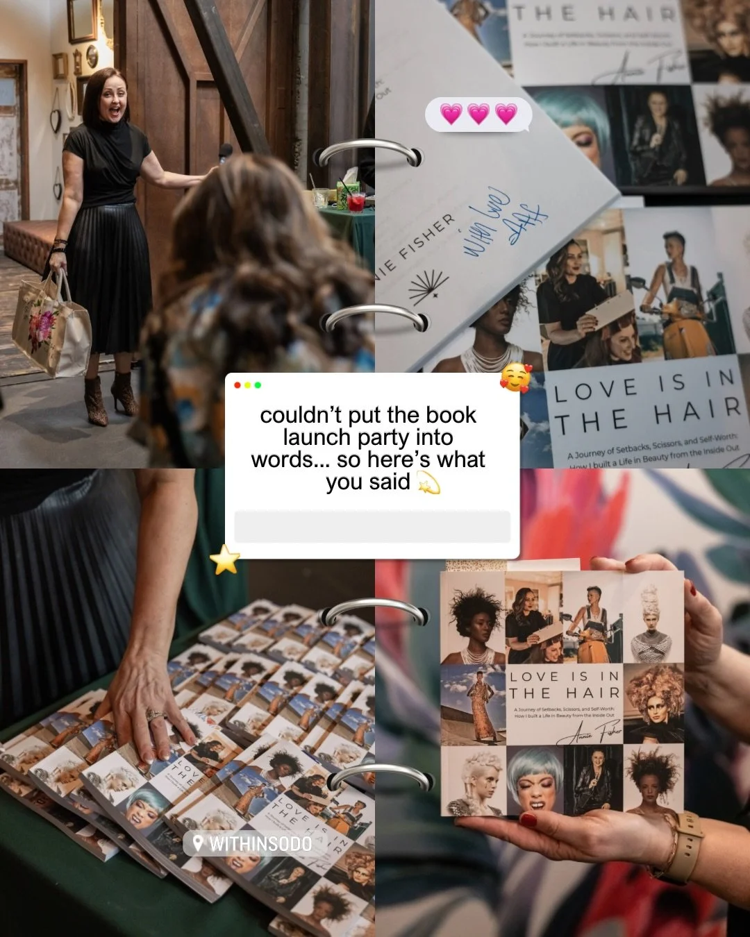 It&rsquo;s been an absolute whirlwind of a week since the release of my new book, Love Is In The Hair, and the unbelievably beautiful launch party event on Sunday.

So many laughs, a few tears, and too many hugs to count&hellip;my heart is still burs