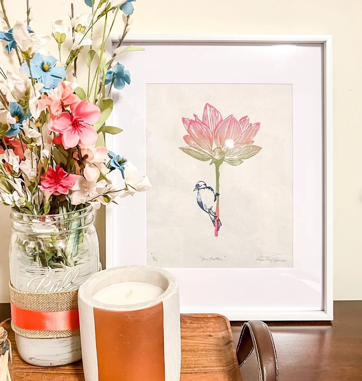 "You Matter" floral handmade linocut art print