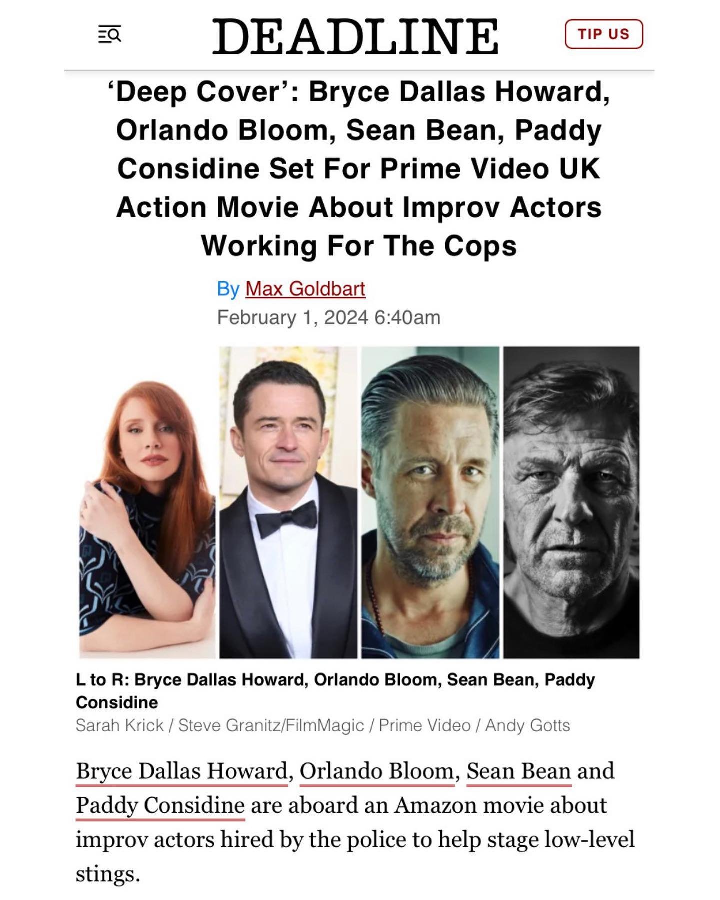 It&rsquo;s been an action-packed couple of months for #TeamBDH &ndash; check out the latest from @brycedhoward in front of the screen:⁣⁣
⁣⁣
🔎 &ldquo;Deep Cover&rdquo; starts filming!⁣⁣
Bryce Dallas Howard, Orlando Bloom, Sean Bean, and Nick Mohammed