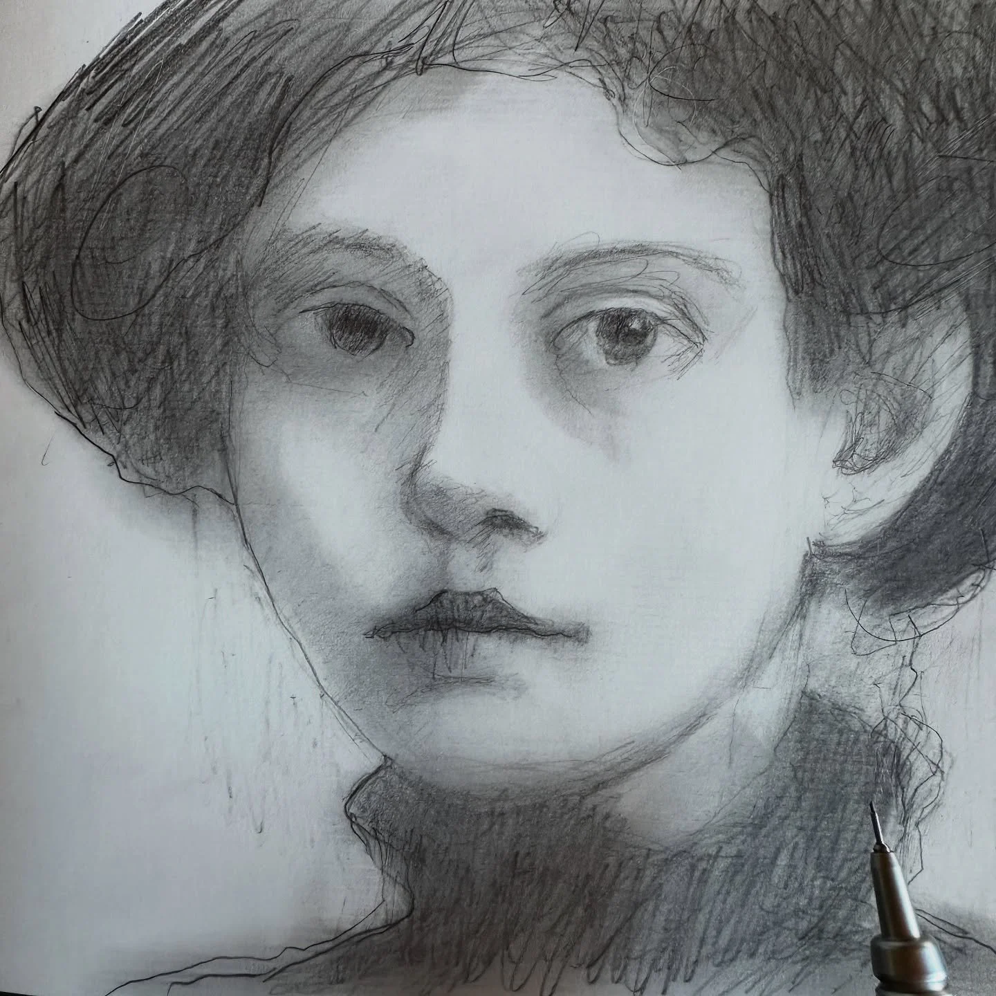 I hadn&rsquo;t picked up a pencil in a week and everything felt clumsy and slow. I went with that 🖤 The return. 

.
.
#drawing #sundaymornings #return
