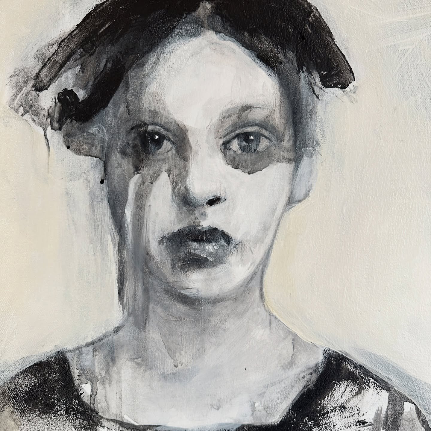 Just stumbled upon her. Very early. Probably shouldn&rsquo;t even show her yet, but it&rsquo;s process 😊 A Lot of finger painting going on here. 🖤

#painting #acrylicpainting #wip #artistsoninstagram