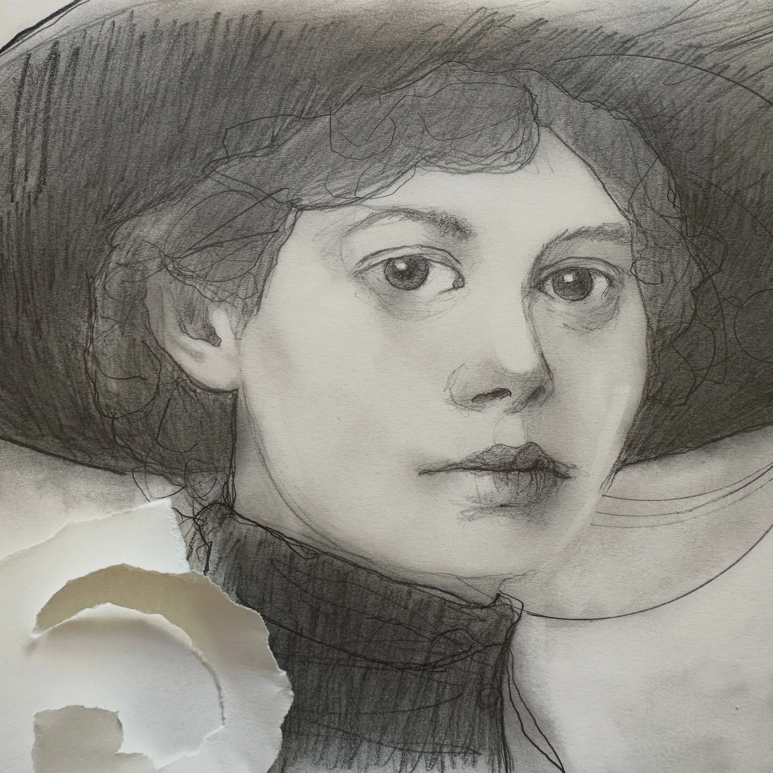 Woman in darkened hat 🖤 (torn paper)
