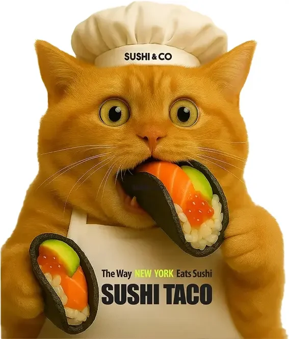 Tacony eating Sushi Taco