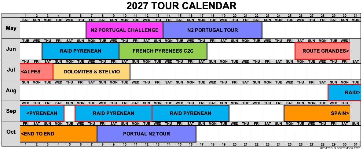 2027 CYCLING TOUR SCHEDULE