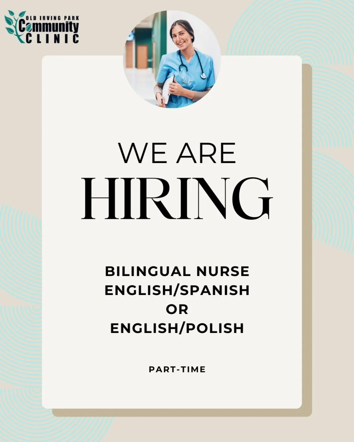 We're Hiring: Part-Time Clinic Nurse (Bilingual English/Polish or Spanish)

Old Irving Park Community Clinic is seeking a compassionate&nbsp;Part-Time Clinic Nurse&nbsp;to help provide free, high-quality medical care to uninsured patients in Chicago.