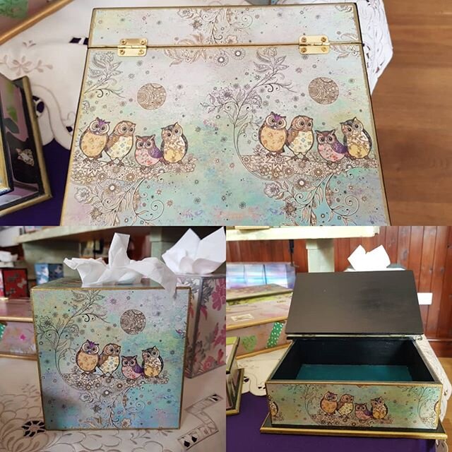 Gorgeous decoupaged boxes and tissue holders - handmade by our lovely David and Val. Don't you just love hooties.  David and Val will be at St.Catherines Church Hall, Port Erin on Saturday 5th October

#handmadeboxes #decoupagedboxes #hooties #manxcr