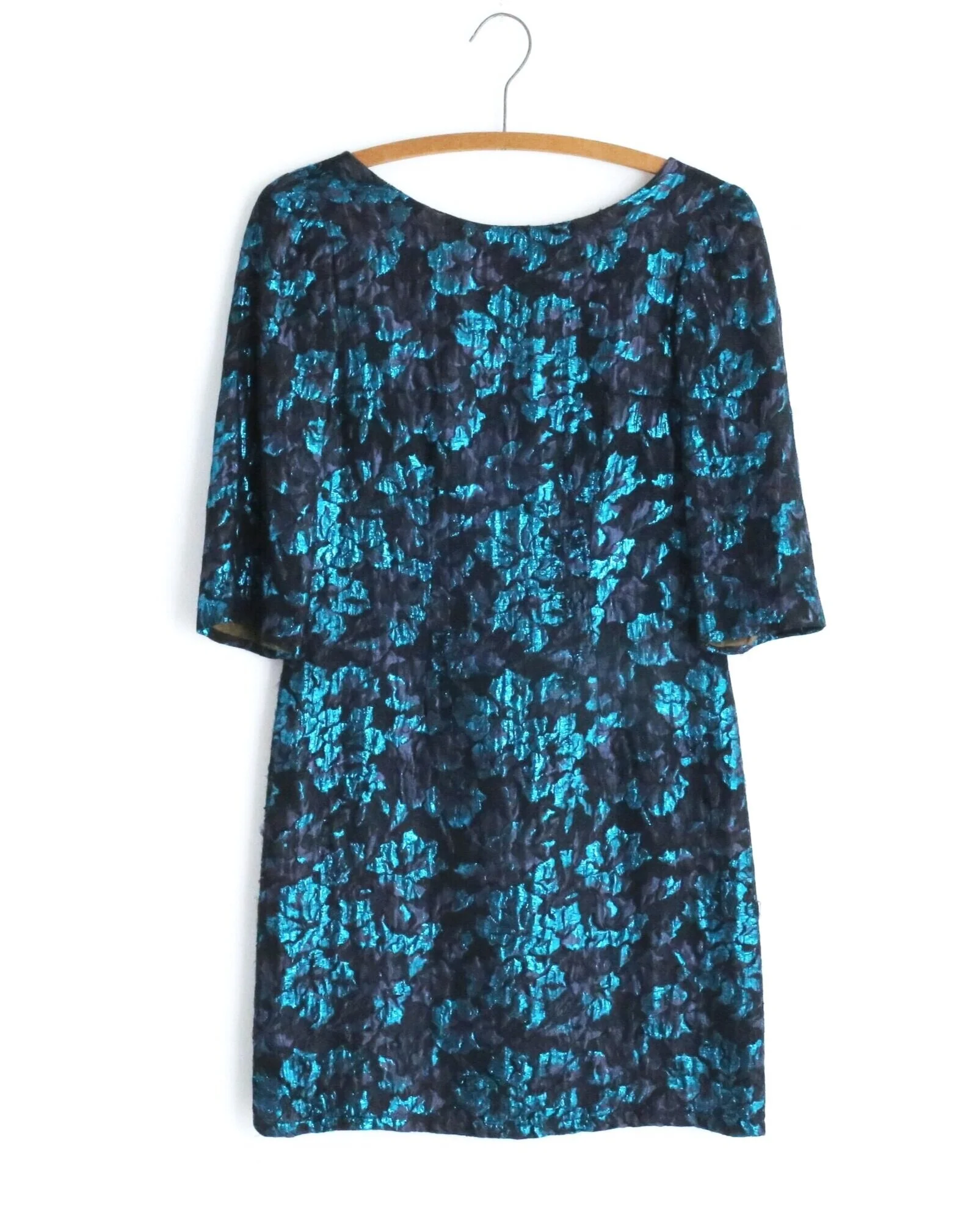 Vintage 1960s evening dress in metallic blue hues