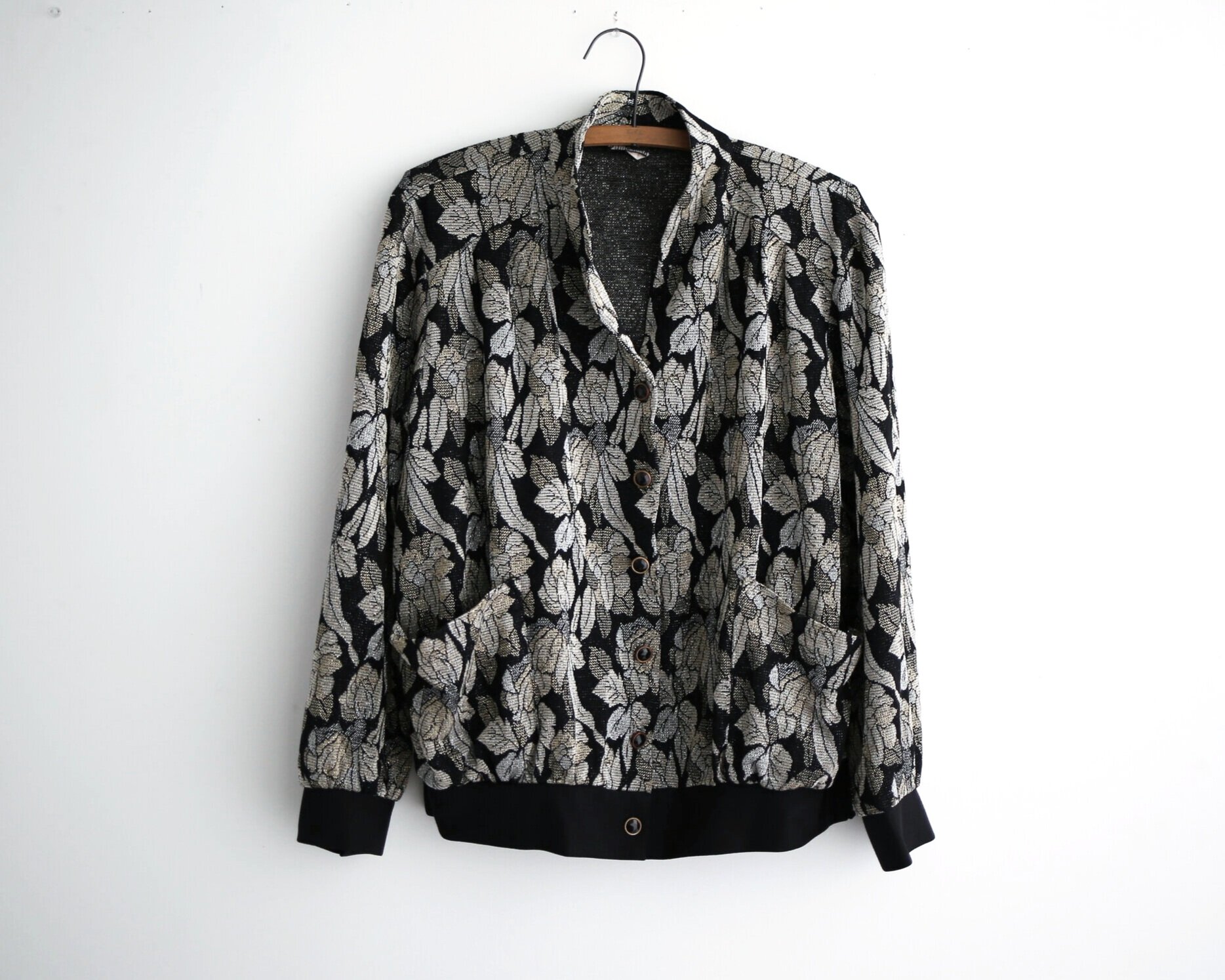 *SOLD* Vintage 1980s cardigan with gold and silver floral pattern