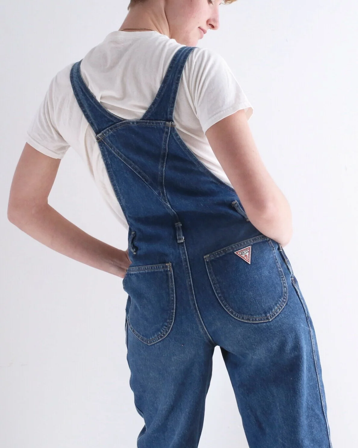 1980s Guess bib front dungaree jeans in washed blue denim