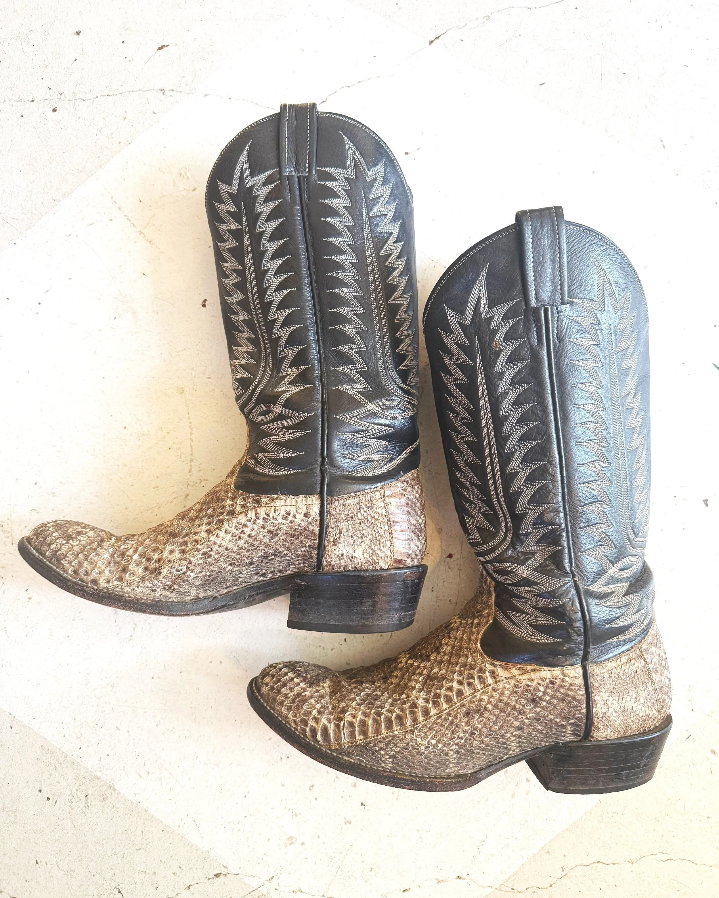 Python skin and leather cowboy boots