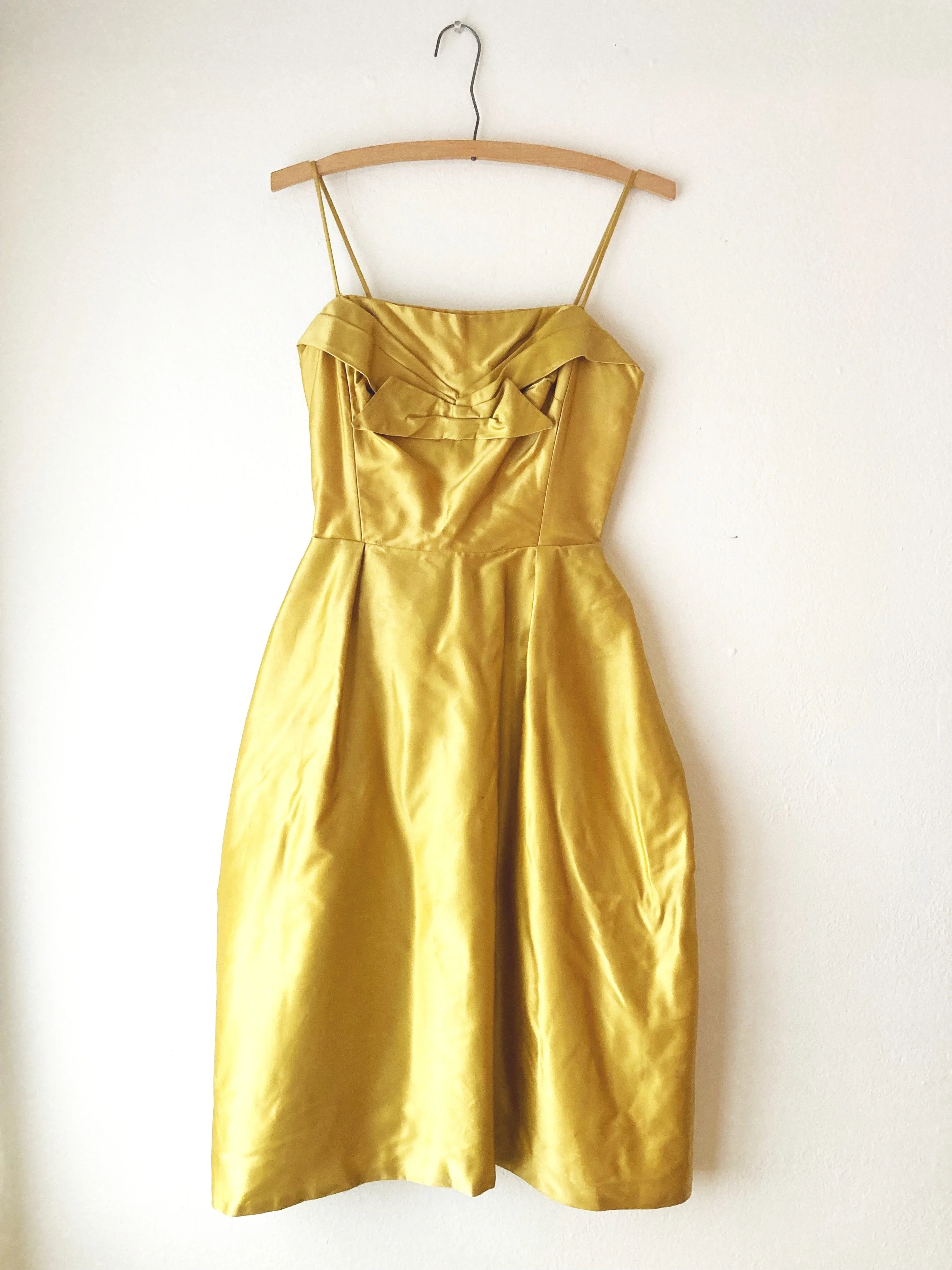 Vintage 1950s Gold satin cocktail dress