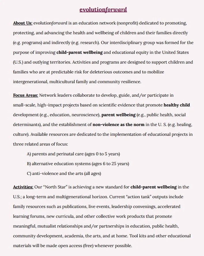 "Our Vision + About Us" 1pg Brief