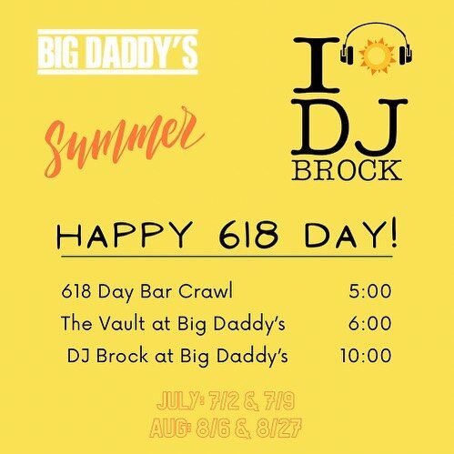 Happy FRIDAY and Happy 618 day to all who rep 6-1-8! Shoutout to our friends at @lovelocalstl for putting on some 618 day events. Follow them for more details!!

Tonight, we will be celebrating 618 day at @bigdaddysedwardsville with @the_vault618