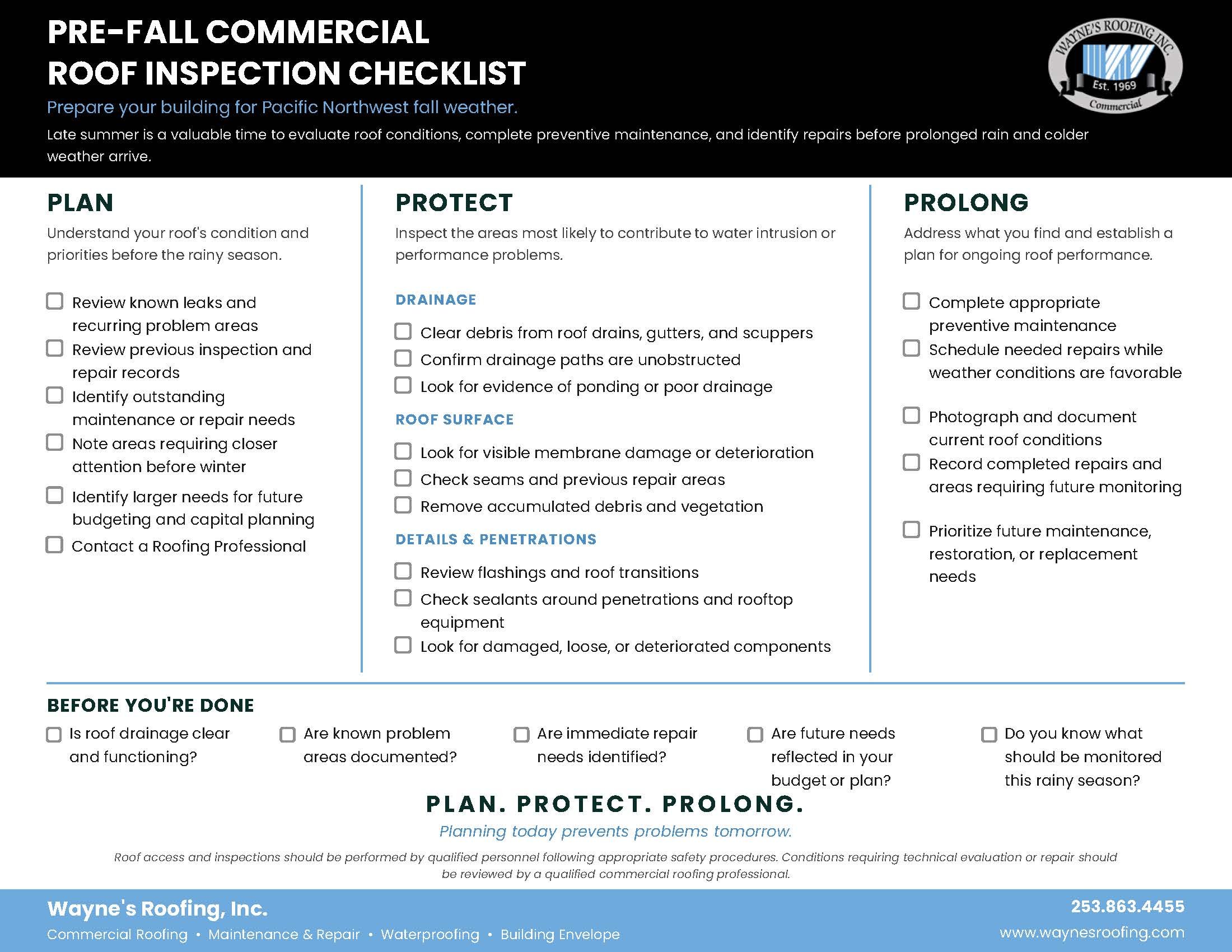 Pre-Fall Commercial Roof Inspection Checklist