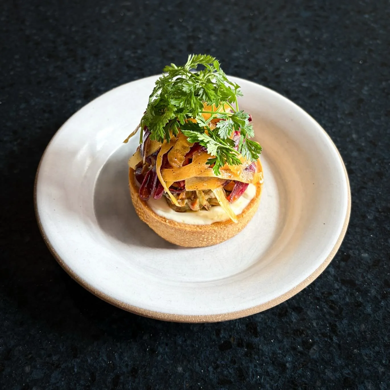 RAINBOW CARROT TART 

Whipped ricotta, shaved carrot salad, fermented pepper vinaigrette 

#barbararestaurant #vancouverrestaurant #bcwines #chinatownvancouver #barbaravancouver