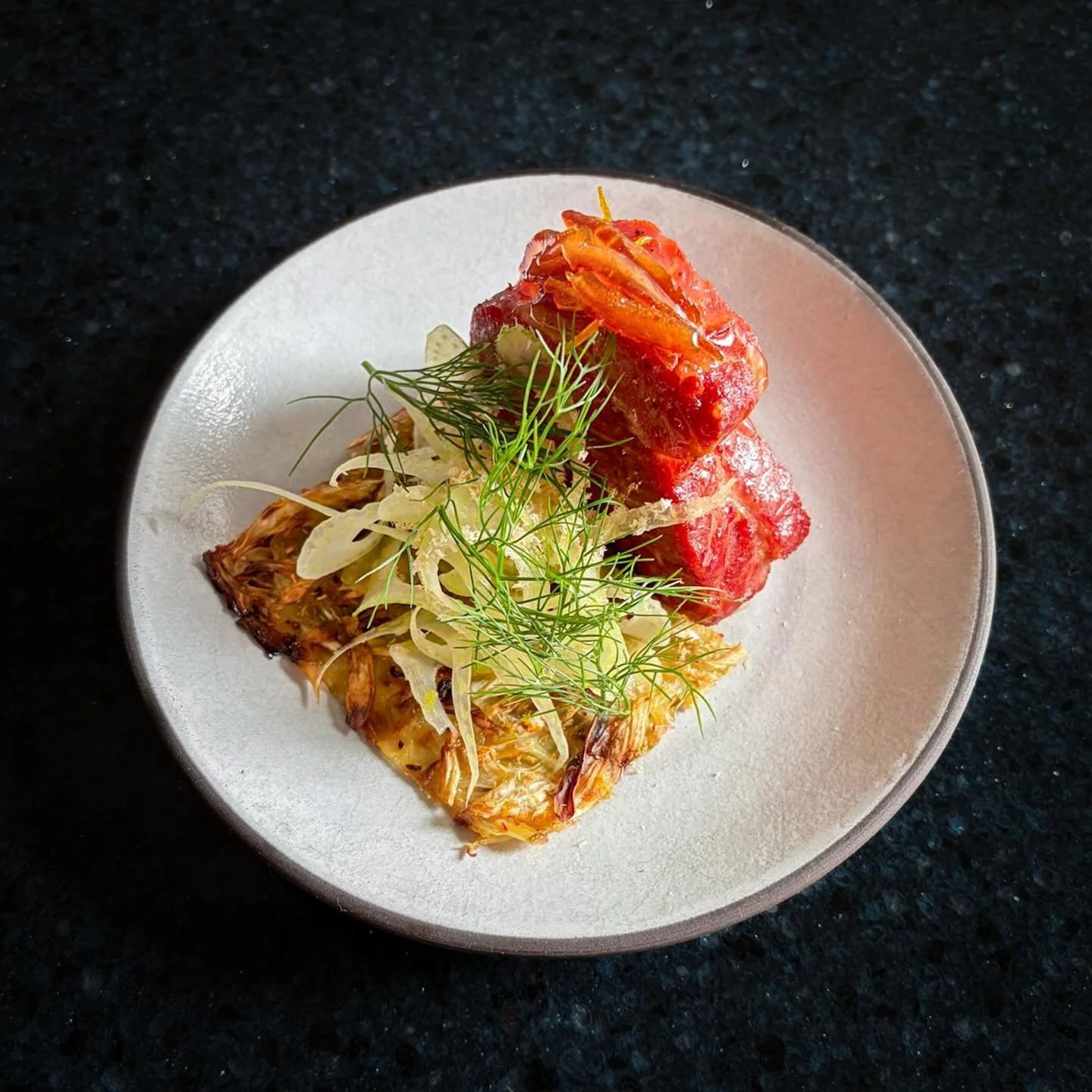 PORK NECK 

Fennel pav&eacute;, preserved blood orange honey