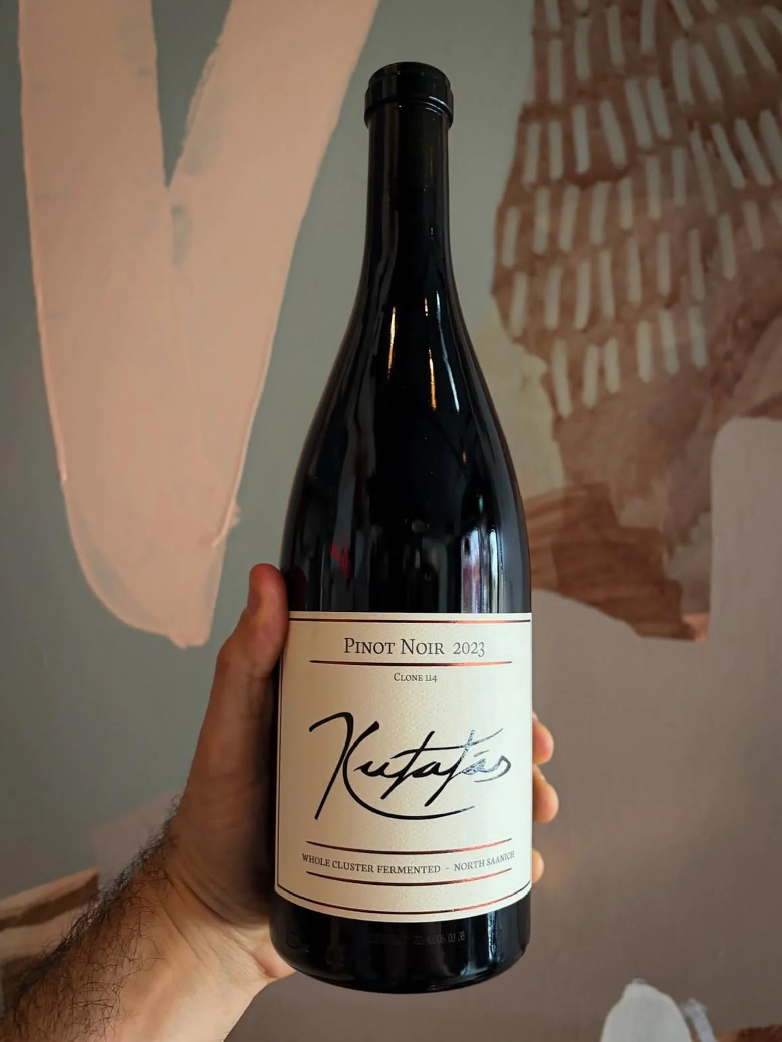 It&rsquo;s back! 

Kutatas 2023 Whole Cluster Pinot Noir

North Saanich, Vancouver Island grown Pinot Noir, clone 114. Dry farmed.
Spontanous whole bunch fermentation . 6 week maceration. Aged in 2-4 year old french oak barrels. Unfined/unfiltered.

