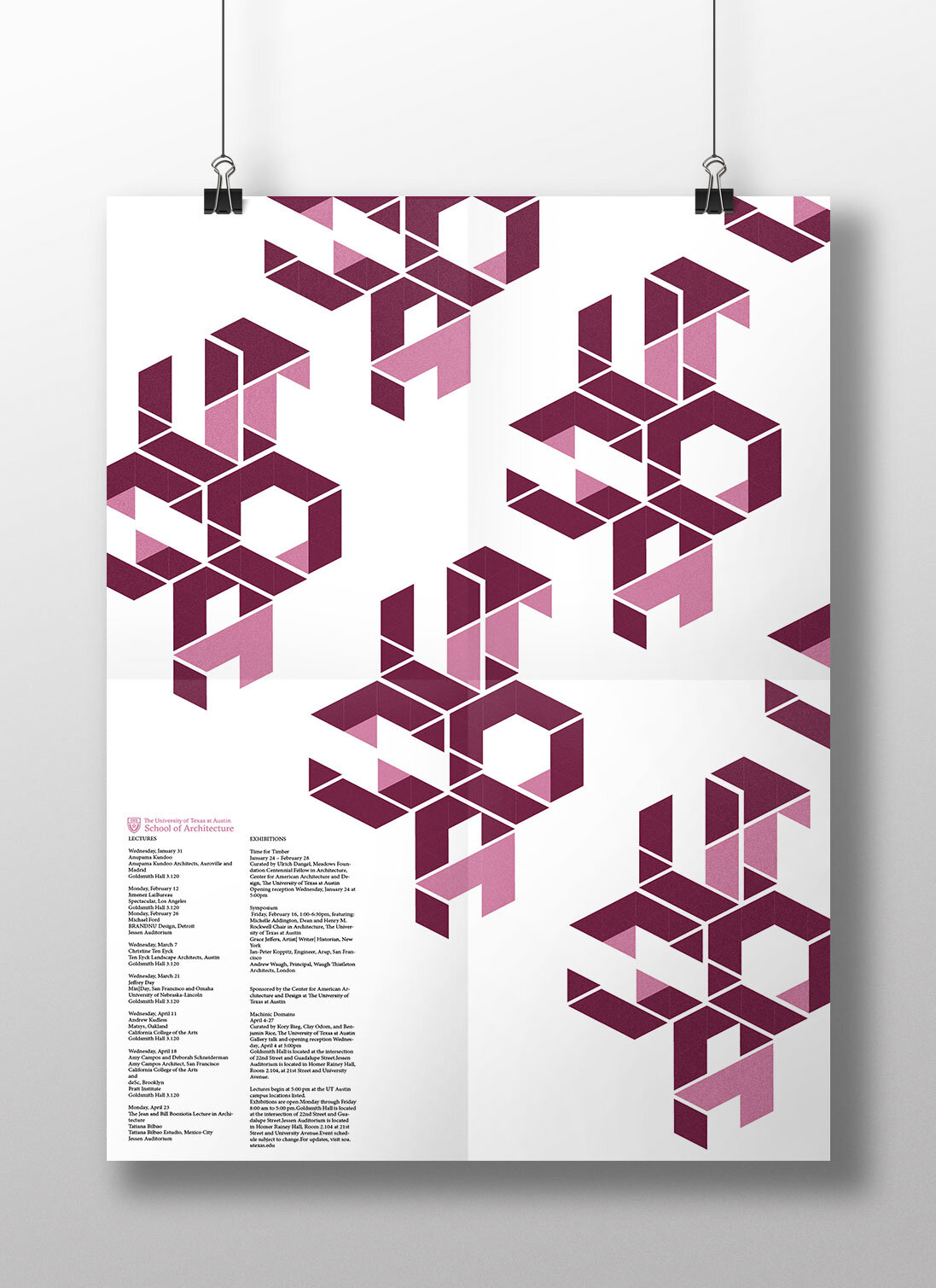 Poster designed for an architecture lecture series at UTSOA, or The University of Texas School of Architecture, using Isogone.