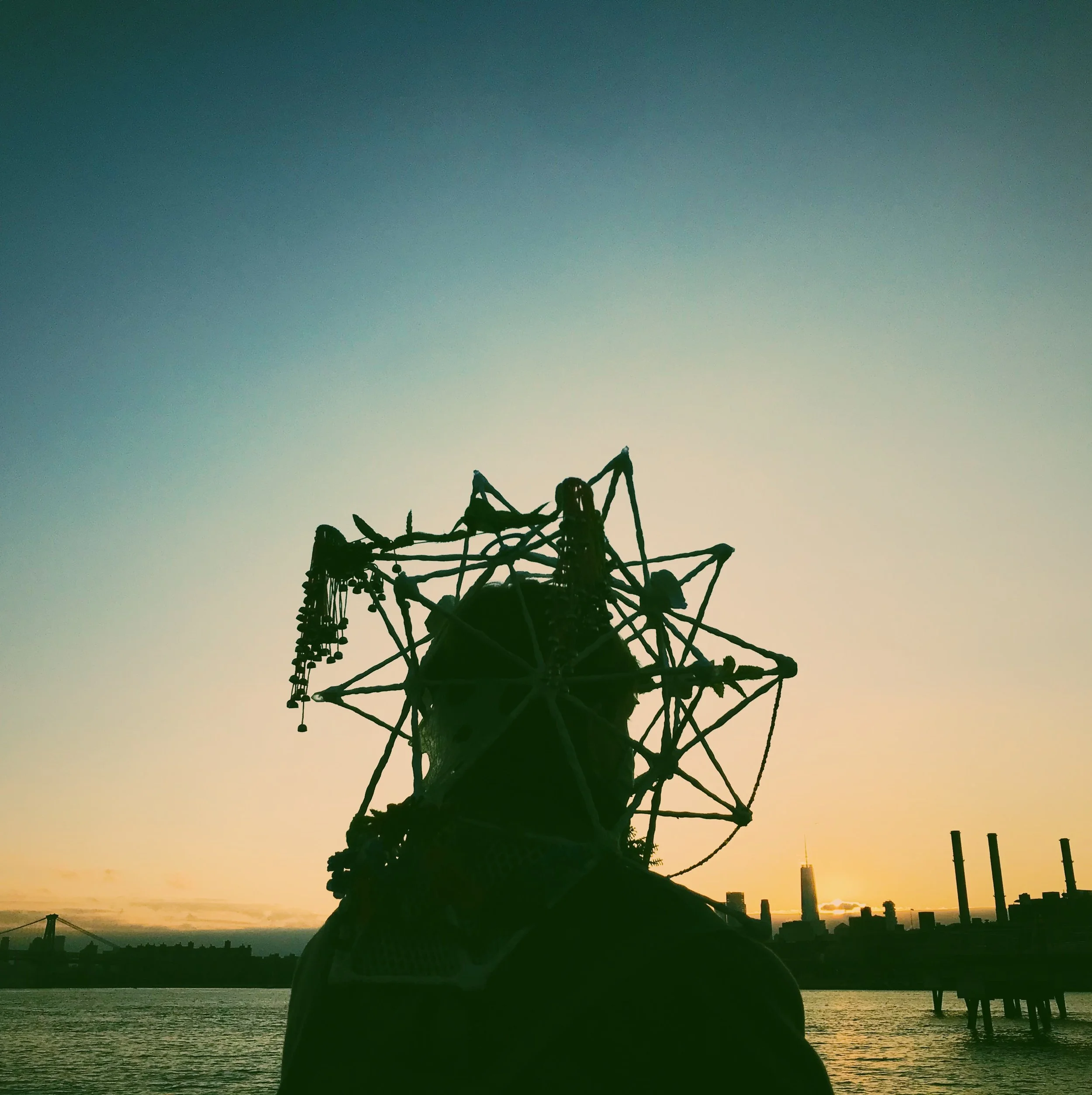 Star Headdress, 
Wire, paperclay, thread, cellophane, found beads and objects
2020