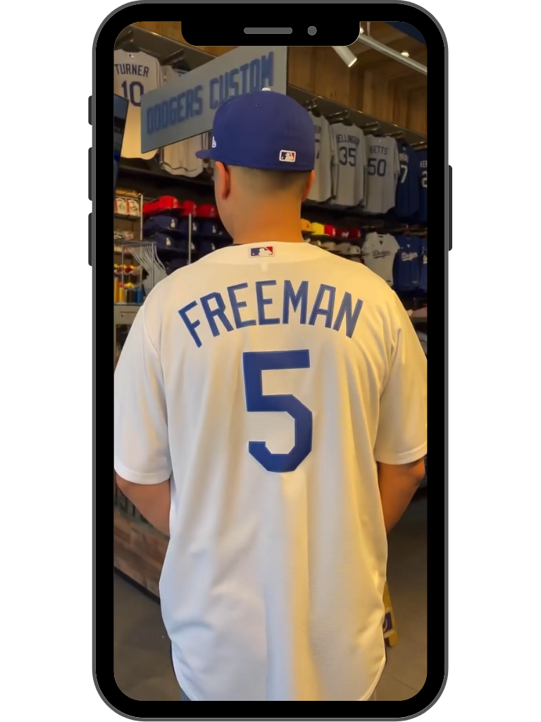  Displaying the custom jersey process that Dodgers Clubhouse is known for 